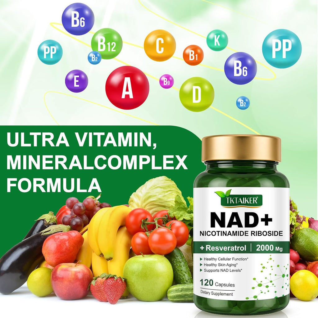 NAD Supplement 2000 Mg - 120 Capsules True NAD & Resveratrol, NMN Alternative Liposomal NAD+ for Women & Men, Support Cellular Health, Stamina & Healthy Aging - Ultra Strength Capsules