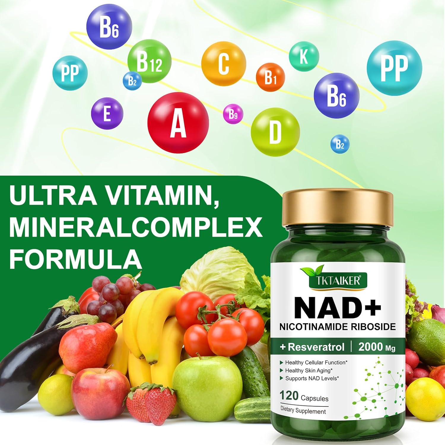 NAD Supplement 2000 Mg - 120 Capsules True NAD & Resveratrol, NMN Alternative Liposomal NAD+ for Women & Men, Support Cellular Health, Stamina & Healthy Aging - Ultra Strength Capsules
