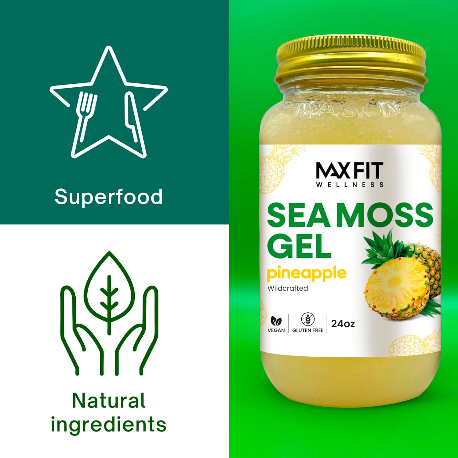 Sea Moss Gel Raw (12 Flavors) 24oz Wildсrafted Gold Sea Moss Gel from Saint Lucia | 92 Vitamins and Minerals | Pure Raw+Non-GMO | Vegan Superfood