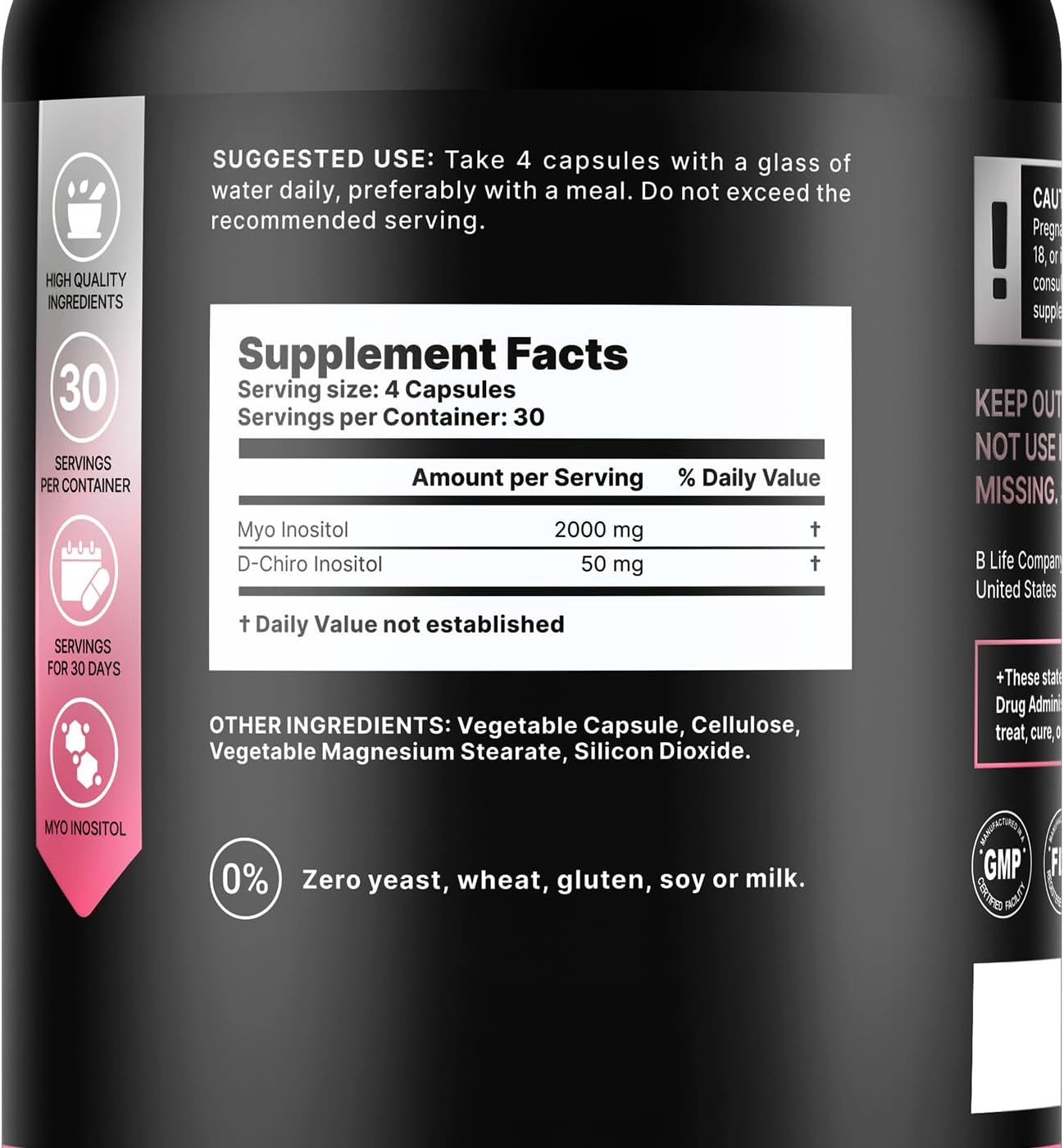 Inositol Supplement for Women – Myo-Inositol & D-Chiro Inositol – PCOS Supplements for Ovarian Support – Myo Inositol Supplement – Myoinositol and D Chiro Inositol – Vitamin B8– 40:1 Ratio - 120 Caps