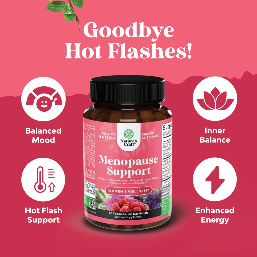 Complete Herbal Menopause Supplement for Women - Female Hormone Balance Capsules for Night Sweats Hot Flashes & Mood Swings with Dong Quai, Chaste Berry & Black Cohosh Root - 60 Count Pack