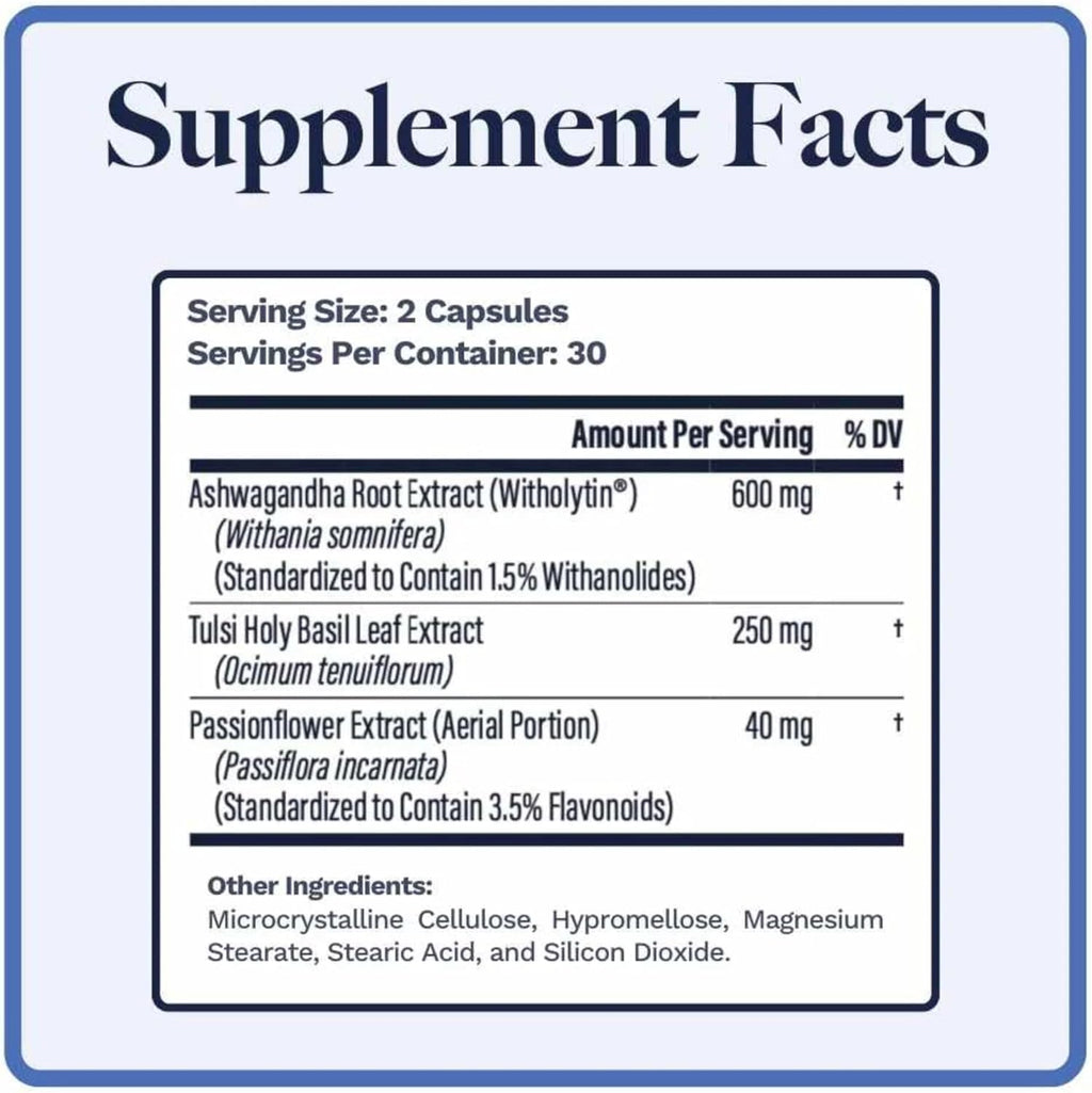 Utzy Naturals Adapto-Calm | Stress Support Formula | with Ashwagandha, Tulsi Holy Basil, and Passionflower | 60 Capsules