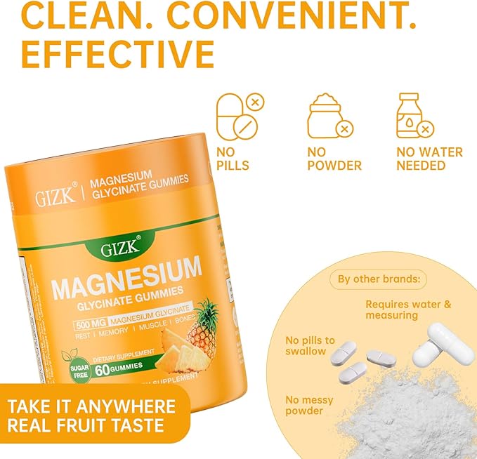 Magnesium Glycinate Gummies 500mg – Sugar Free Magnesium Gummies for Sleep, Stress, Muscle & Nerve Support – for Adults & Kids 4+, Vegan, No Melatonin (Pineapple Flavor, 120 Count)