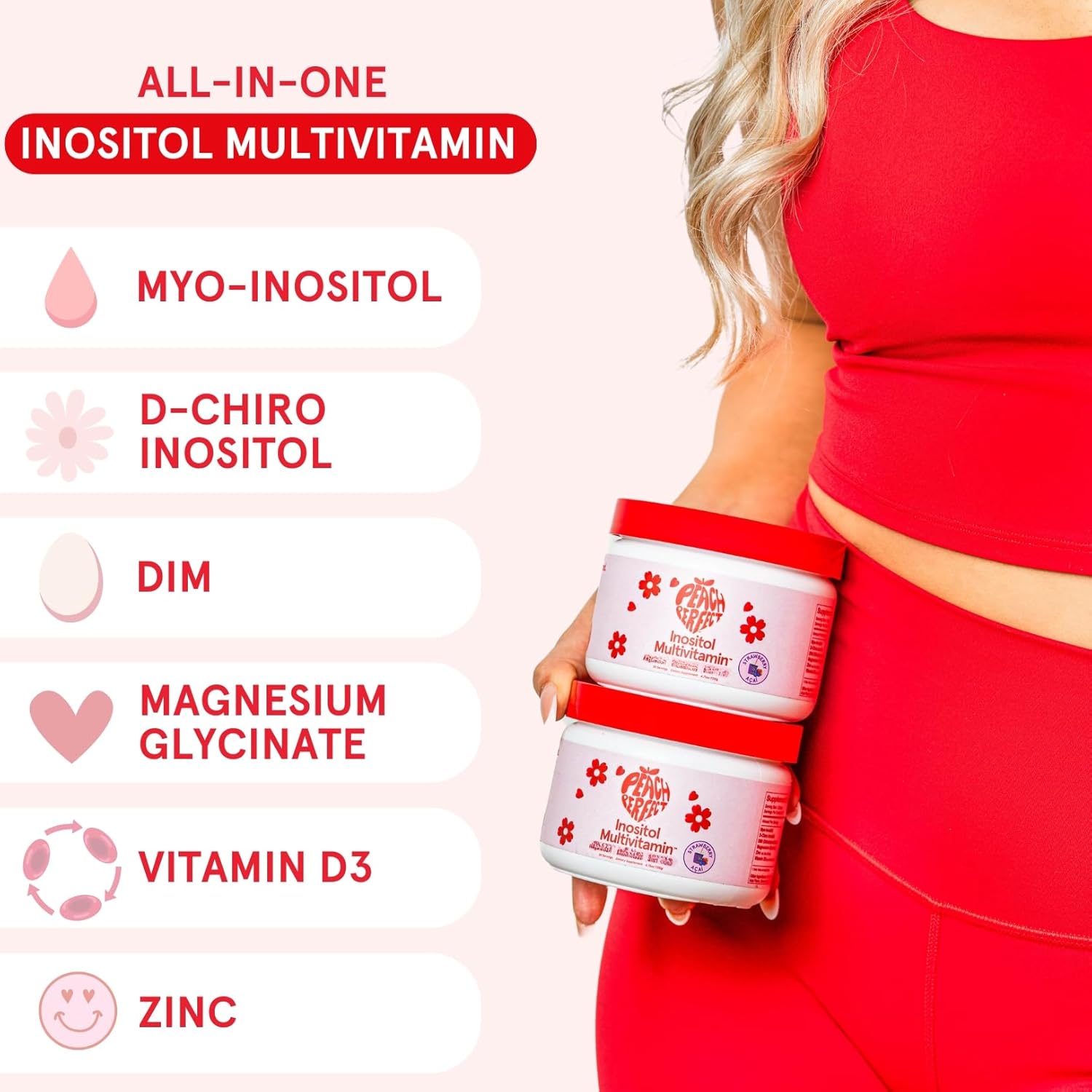 Inositol Powder Multivitamin, Strawberry Acai Flavor – 4g Myo & D-Chiro Inositol, DIM, Zinc, Magnesium Glycinate, Vitamin D3 – Supports Women’s Health, Cycle, Energy, 30 SVG