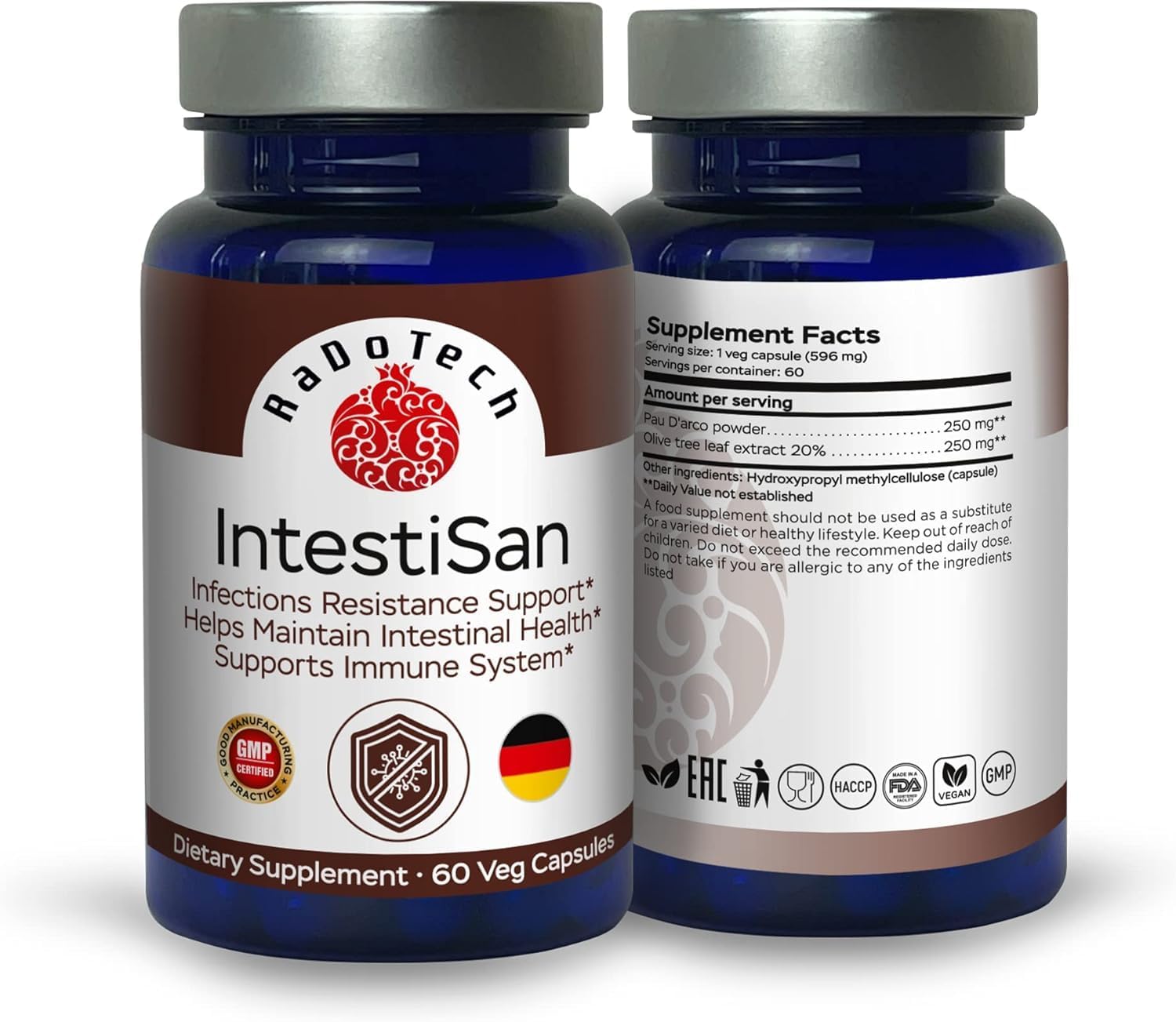 IntestiSan, Olive Leaf Extract with PAU D’Arco, Immune Support Supplement for Intestinal Health and Resilience, Natural Immune Support Formula for Total Wellness, GMP (60 Count (Pack of 3))