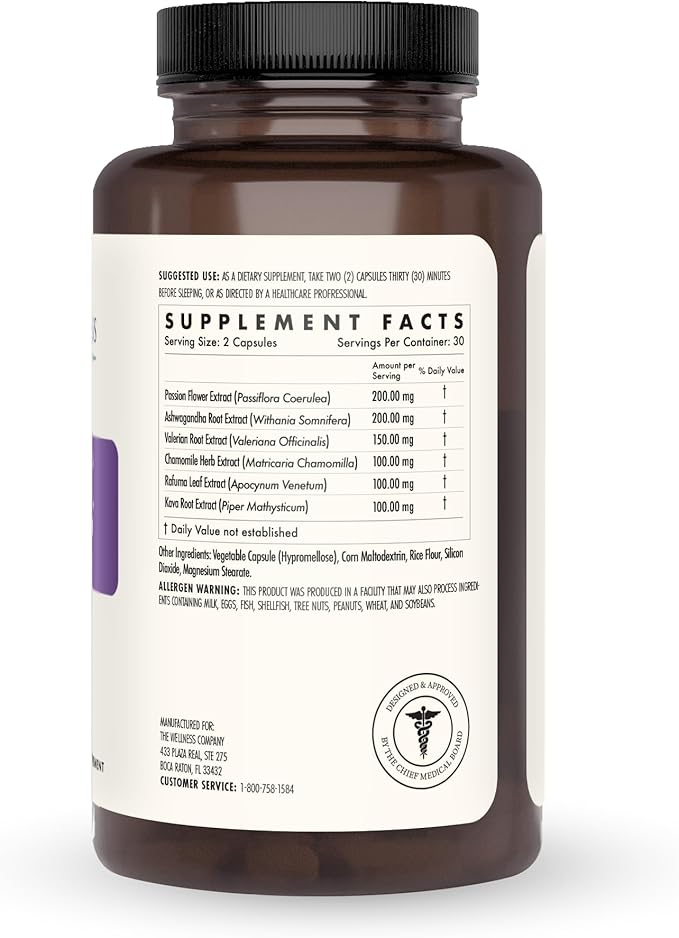 The Wellness Company Restful Sleep - Melatonin-Free, Deep Sleep, REM Support, Non-Habit Forming - Kava, Rafuma Leaf, Ashwagandha & Valerian Root | 60ct (1 Month Supply)