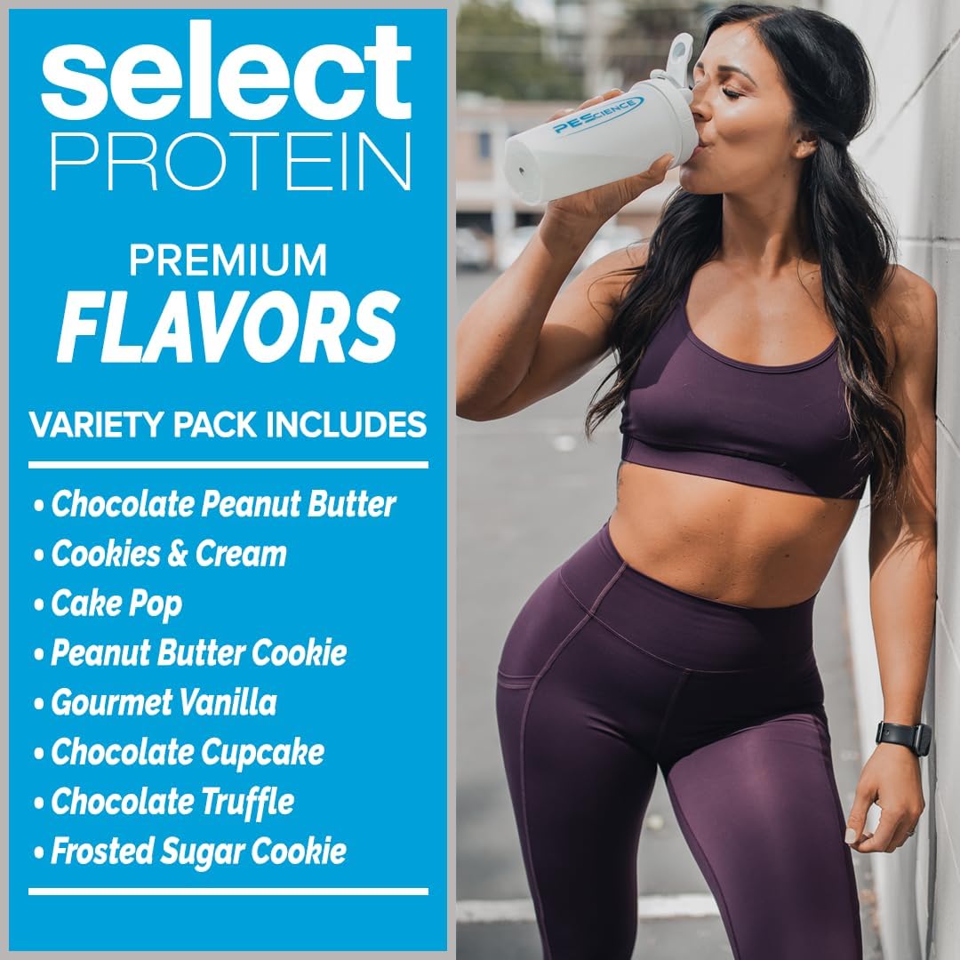 PEScience Select Protein Powder Variety Pack, 40 Serving Protein Powder Sample Pack, 8 Flavors, Whey and Casein Blend, Keto Friendly and Gluten Free