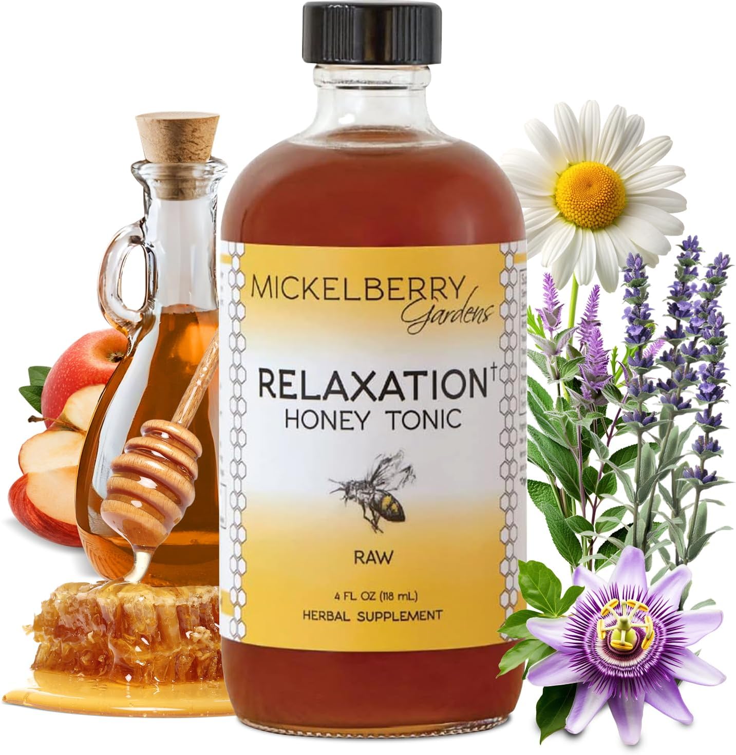 Mickelberry Gardens Relaxation Honey Tonic – Natural Tension Relief & Sleep Support with Chamomile, Lavender & Organic Herbs – 4 Oz