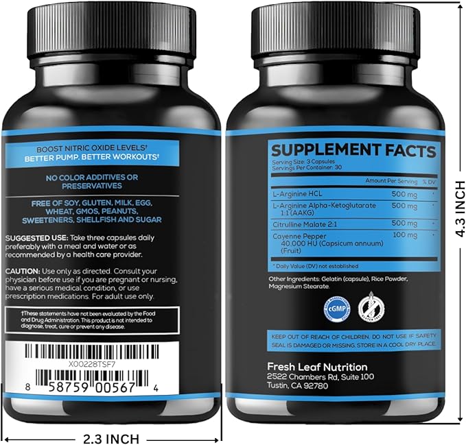 L Arginine Capsules with L-Citrulline 1500mg - Nitric Oxide Booster for Stamina, Muscle, Energy & Vascularity - L-Arginine and Essential Amino Supplement for Extra Strength | 30 Days Supply | 90 Count