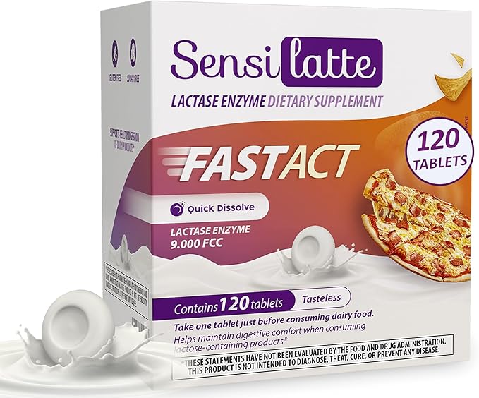Lactase Enzyme 120 Tablets No Flavor - 9.000 FCC - Sensilatte – Quick Dissolution – Helps with Digestive Comfort – Prati Donaduzzi