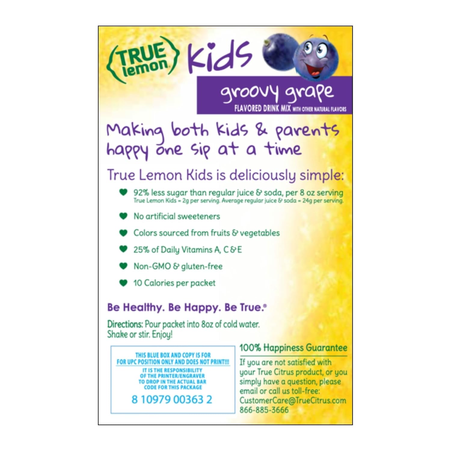TRUE LEMON KIDS Groovy Grape (10 Packets) for Hydration - No Preservatives, No Artificial Flavors, No Artificial Sweeteners - Low Sugar Water Flavoring - Powdered Drink Mix for Kids