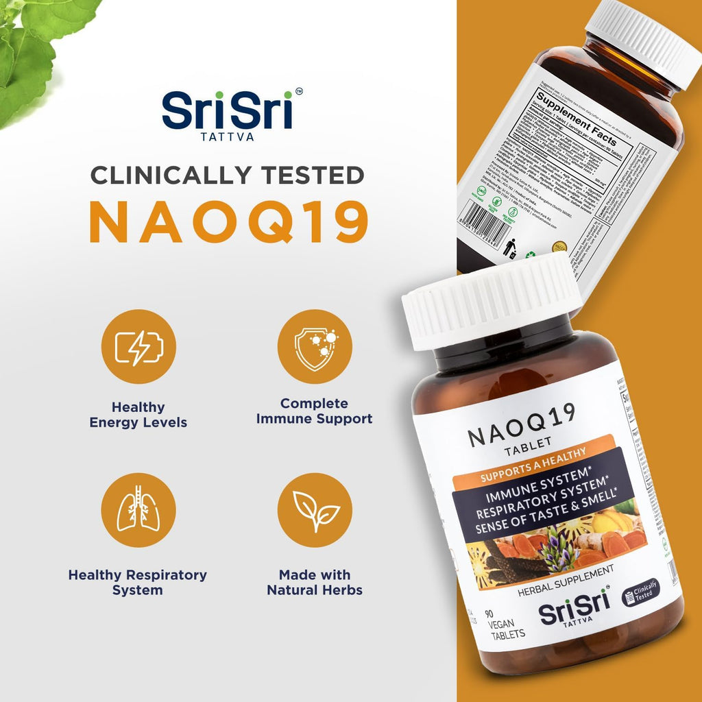 SRI SRI TATTVA NAOQ19 Immunity Support – Ayurvedic Herbal Supplement with Ashwagandha, Turmeric, Licorice, Tulsi, Andrographis – Respiratory & Adrenal Support – 19 Herbs & Adaptogens – 90 Capsules