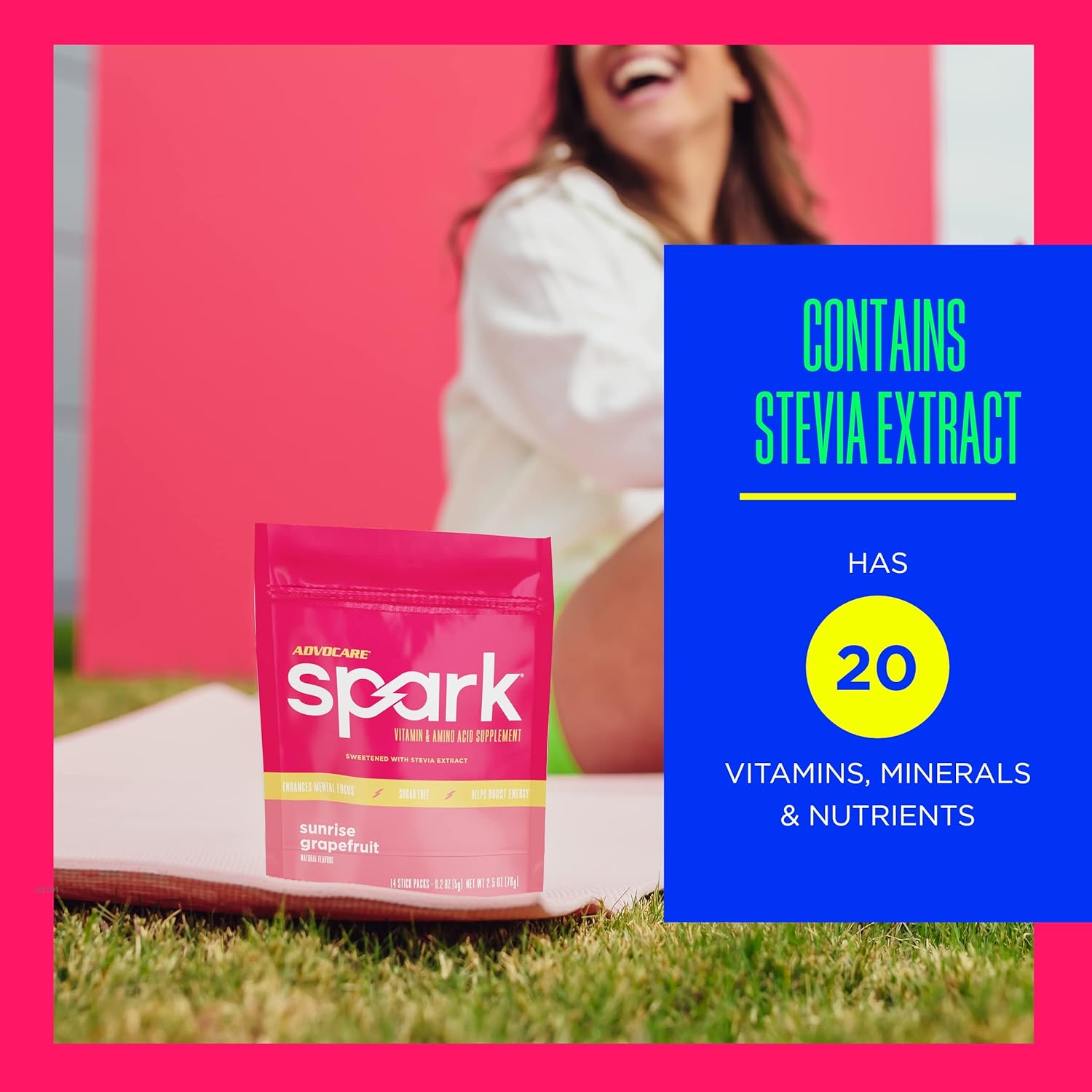 AdvoCare Spark Vitamin & Amino Acid Supplement - Sugar-Free Focus & Energy Drink Powder with Vitamins A, C, E & B-12 - Sunrise Grapefruit, 14 Stick Packs