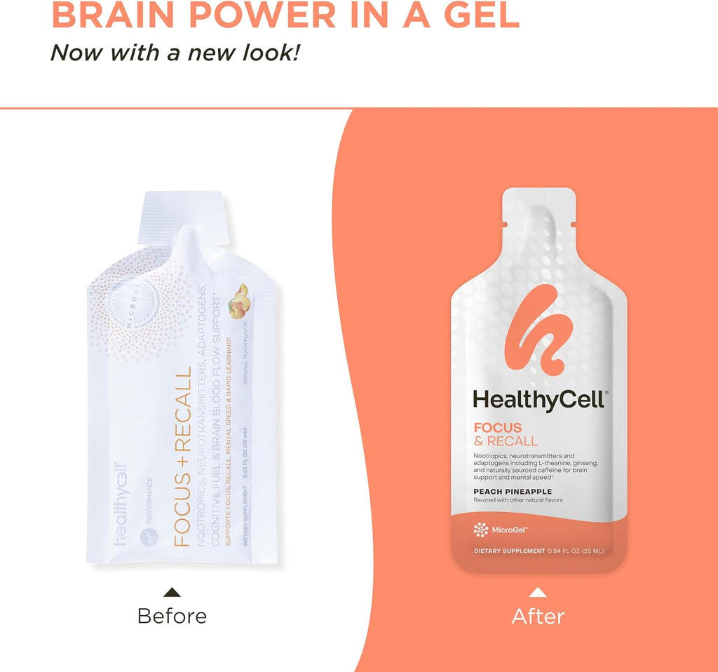 Healthycell Telomere Length Healthy Aging Supplement + Focus & Recall Brain Supplement for Memory & Focus Bundle