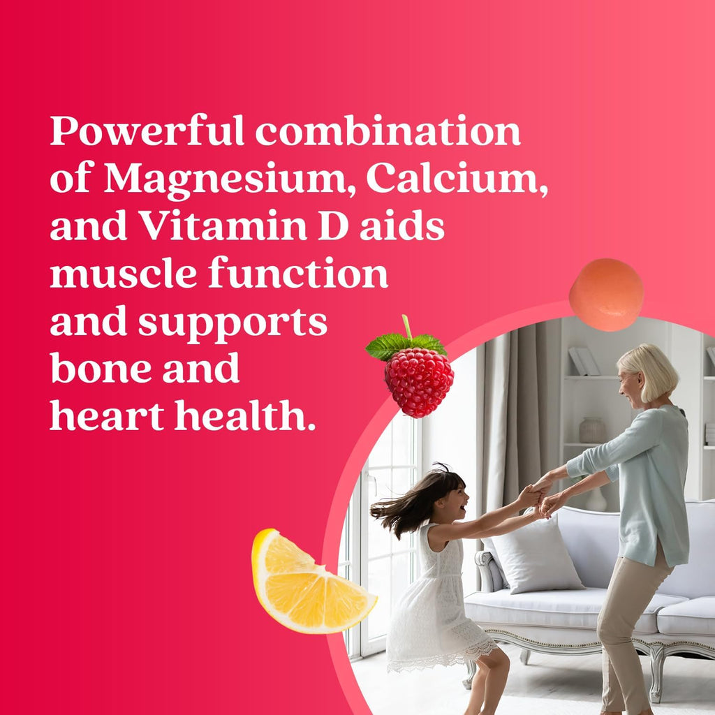 BeLive Magnesium Citrate Gummies with Calcium and Zinc for Adults and Kids - High Absorption Magnesium Supplement for Cognitive, Bone, Muscle and Nerve Health - Raspberry Lemonade - 60 Count