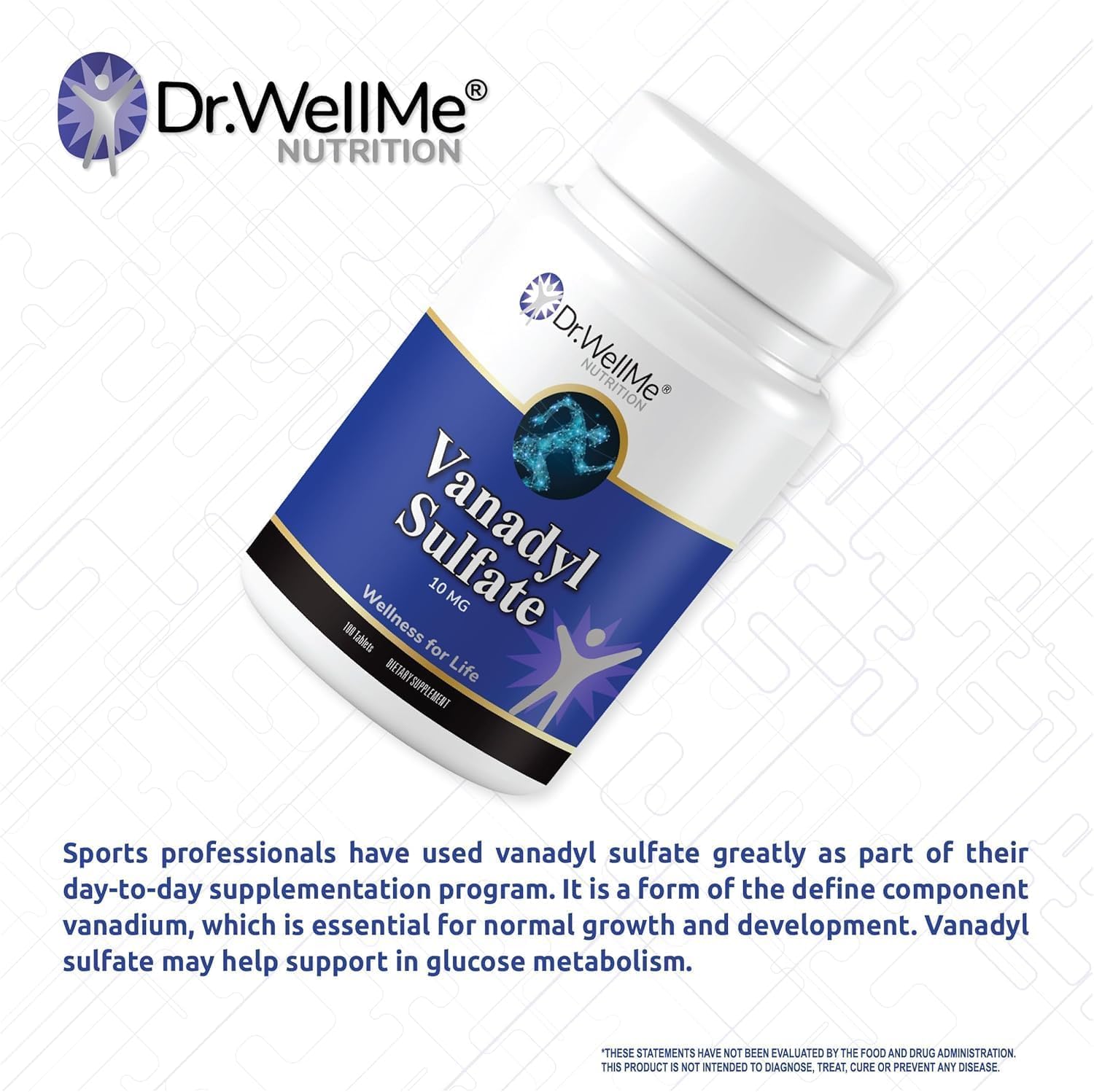 Dr.WellMe Nutrition Vanadyl Sulfate Supplement 10 mg, Maintains Healthy Blood Sugar Level, 100 Tablets, Pack of 3