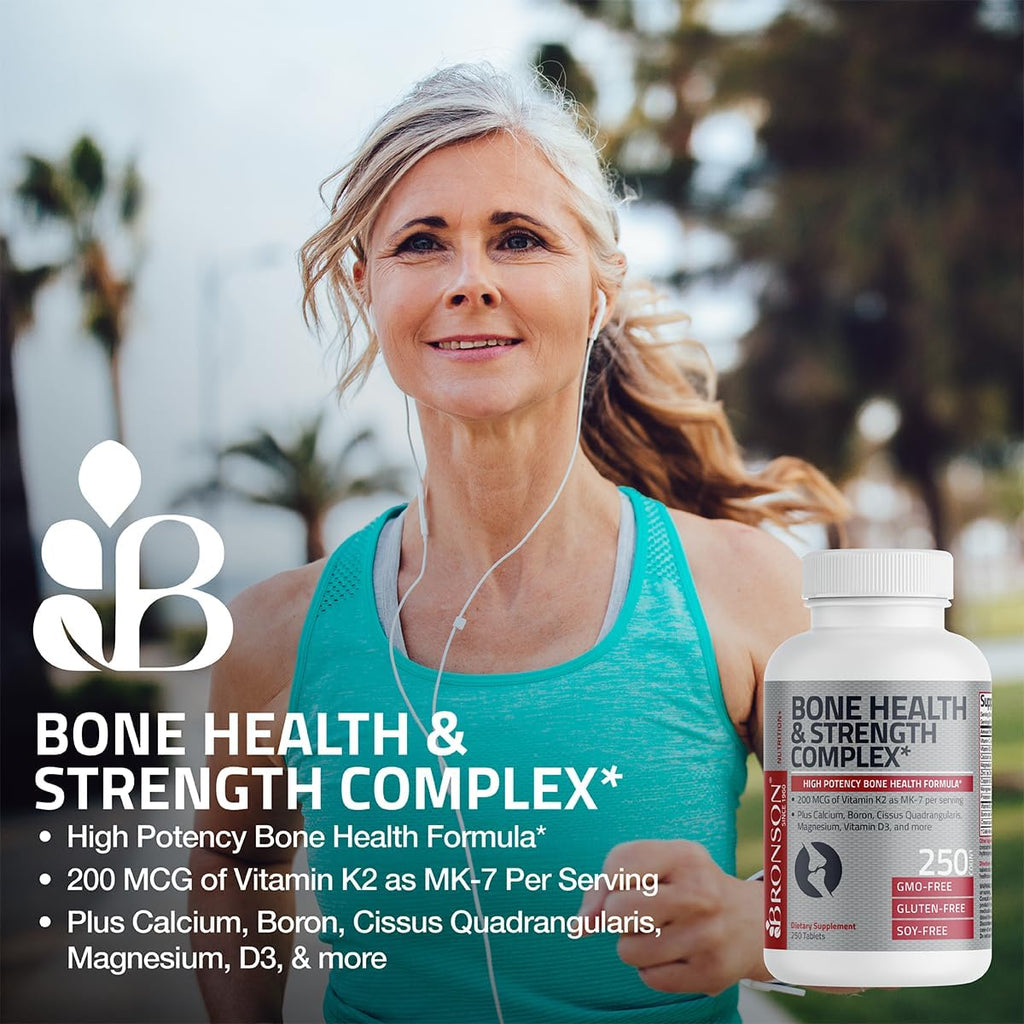 Bronson Bone Health & Strength Complex* High Potency Formula 200 MCG of Vitamin K2 as MK7, Plus Calcium, Boron, Cissus Quadrangularis, Magnesium, Vitamin D3, and More - Non-GMO, 120 Tablets