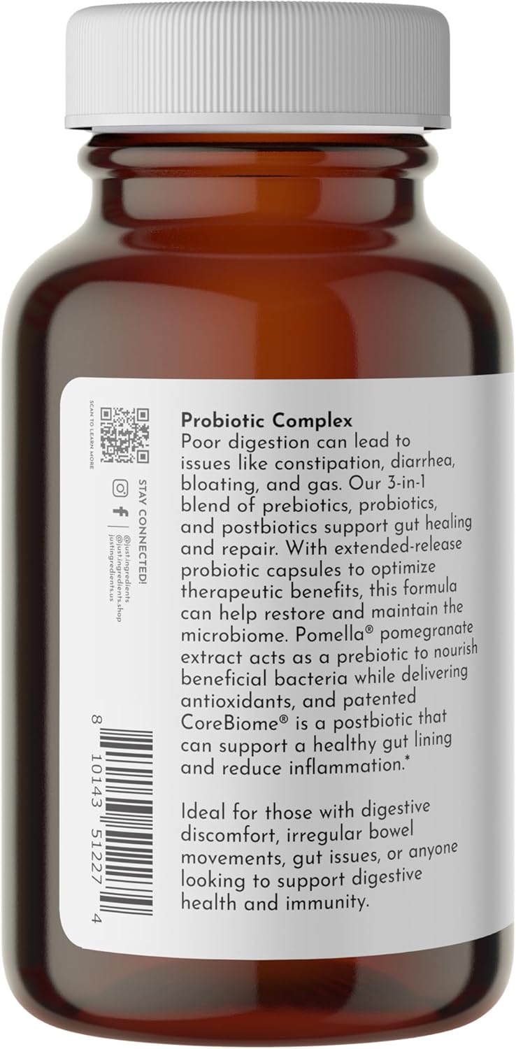 Probiotic Complex – 60 Capsules – 5 Billion CFU with Prebiotics & Postbiotics – Supports Digestive Balance, Gut Health, Immune Function & Nutrient Absorption – Third-Party Tested