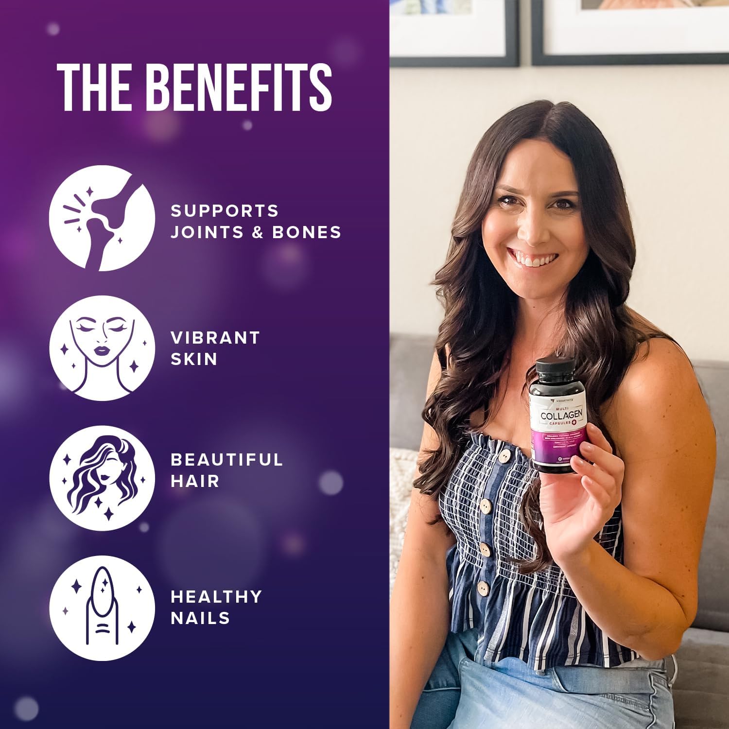 Multi Collagen Peptides Capsules for Women - Hydrolyzed Collagen for Women Pills with Types I II III V & X Plus Vitamin C & Hyaluronic Acid for Beautiful Hair Skin and Nails - 60 Servings