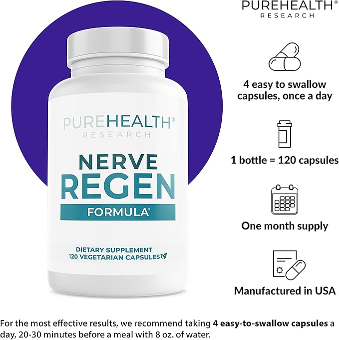 PUREHEALTH RESEARCH Nerve Regen Formula - Nerve Renew for Numbness, Tingling and Burning with R Alpha Lipoic Acid, Benfotiamine 300mg & Passion Flower Extract - Ala Nerve Support Supplement, 3 Bottles