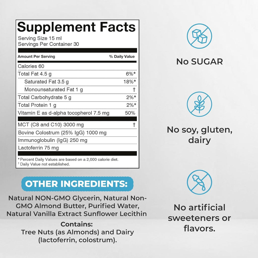 Bovine Colostrum with MCT Oil, Lactoferrin, IgG by Owl & Ox | Grass Fed, US Based | Skin Health, Gut Health and Immune Support | Sugar Free, Keto Friendly, Non GMO | Made in USA