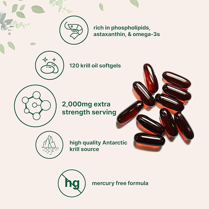Micro Ingredients Antarctic Krill Oil Supplement, 2,000mg Per Serving, 120 Softgels, Triple Strength, Rich in Omega-3s EPA, DHA & Natural Astaxanthin, Supports Immune System & Brain Health