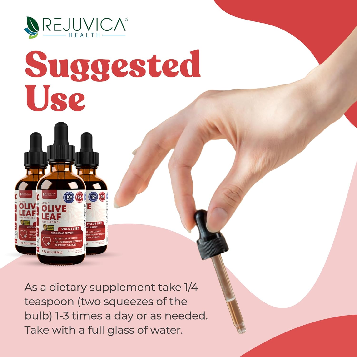 Rejuvica Health Active Olive Leaf 4oz XL Super Size Tincture - Advanced Olive Leaf Liquid Extract - Naturally Occurring Oleuropein - Immune & Heart Support Drops