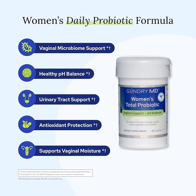 Gundry MD Women's Total Probiotic - Women's Probiotic for Vaginal Support & Digestive Health - 30 Capsules