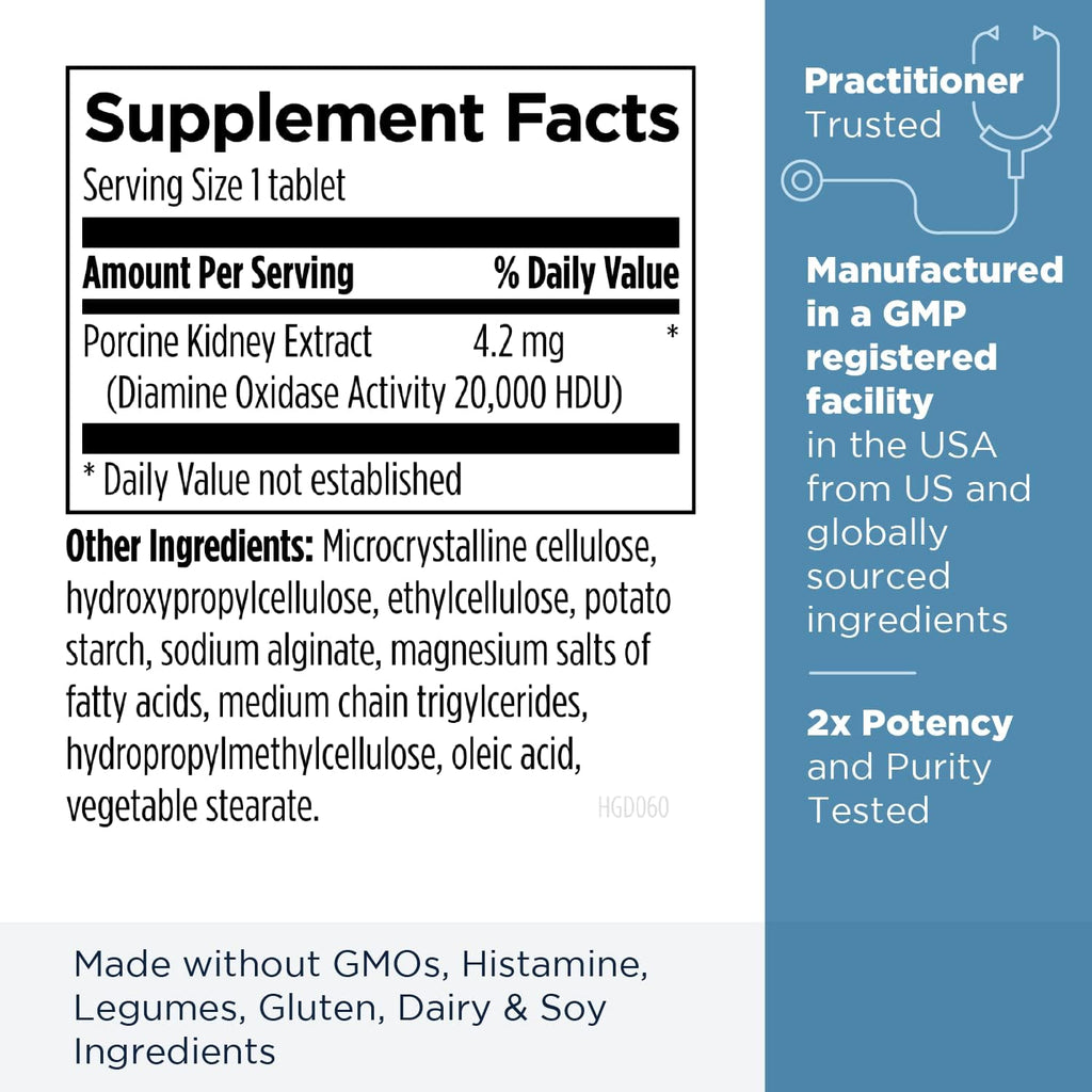Designs for Health HistaGest-DAO - Diamine Oxidase DAO Enzyme to Support Digestion of Histamine-Containing Foods - 20,000 HDU DAO Diamine Oxidase Enzymes (60 Gastro-Resistant Tablets)