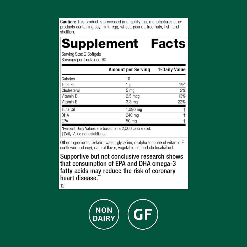 Standard Process Tuna Omega-3 Chewable - Fish Oil Supplement with DHA - Omega-3 Supplement to Support Brain & Eye Health - Excellent Source of Antioxidants - Gluten-Free & Non-Dairy - 120 Softgels