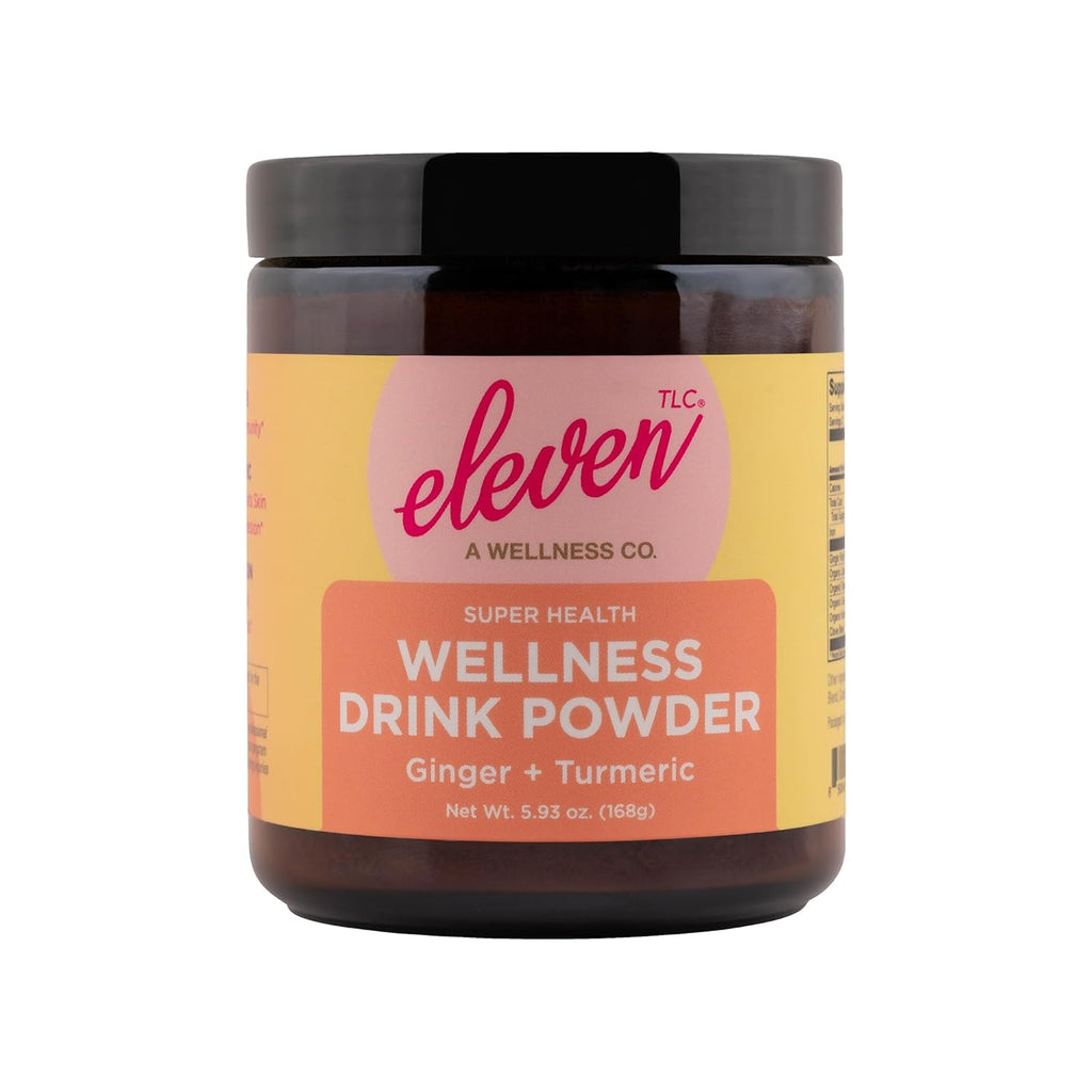 Eleven TLC, Organic Ginger Turmeric Spiced Golden Superfood Instant Latte & Drink Mix, Herbal Ginger Tea, Golden Milk Powder, Moon Cycle Non-Reactive Glass Jar, MD Formulated, 21 Servings