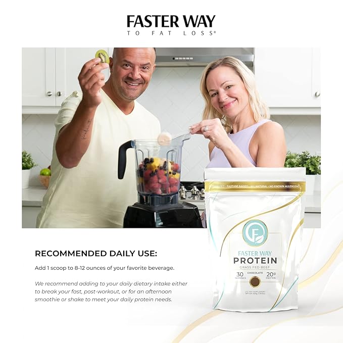 Faster Way - Protein Powder - Hydrolyzed Grass Fed Beef - 20g of Protein Per Serving - Muscle Growth & Recovery - 9 Essential Amino Acids - Sugar, Gluten & Dairy Free - Non-GMO -Chocolate -30 Servings