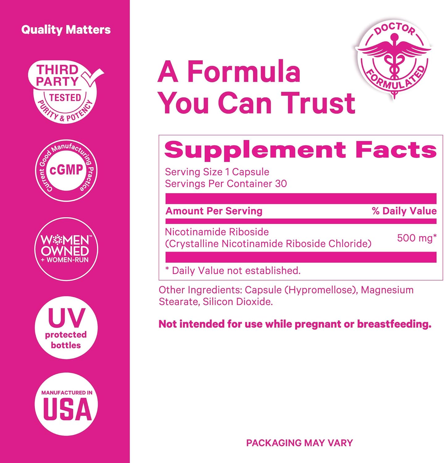 Pink Stork NAD+ Supplement for Women | 500mg Nicotinamide Riboside NR | Clinically-Studied Pure NMN Powder | Brain + Cognitive Support |Energy, Skin Essentials Over 30 | 1 Month Supply