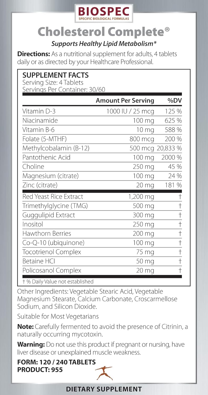 Cholesterol Complete - Natural Cholesterol Support for Cardiovascular and Heart Health* - Red Yeast Rice, CO-Q-10, Hawthorn, Magnesium (240 Tablets)