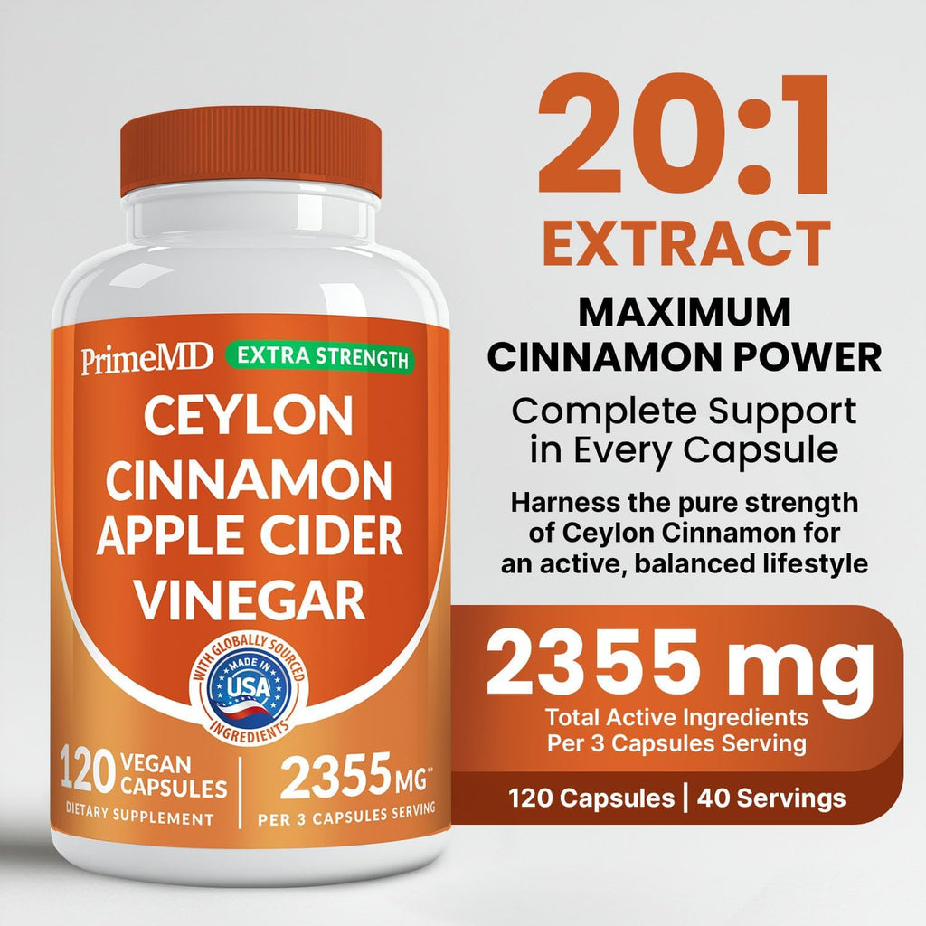 5-in-1 Ceylon Cinnamon Powder Extra Strength – Organic Ceylon Cinnamon Capsules with Turmeric, Apple Cider Vinegar, Korean Ginseng & BioPerine for Metabolism & Energy Support Pills (120 Ct, 4 Pack)