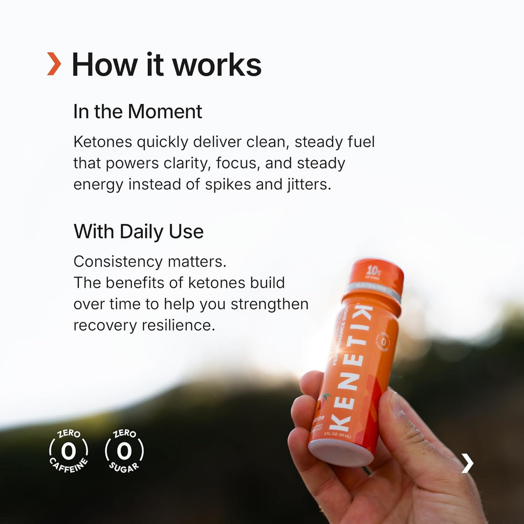 Kenetik Ketone Shots, 10g Ketones for Daily Focus, Clarity, & Energy, Electrolytes for Performance & Hydration, Gluten Free, Sugar Free, Caffeine Free, Non GMO, Tangerine, 2 oz, 12 Pack