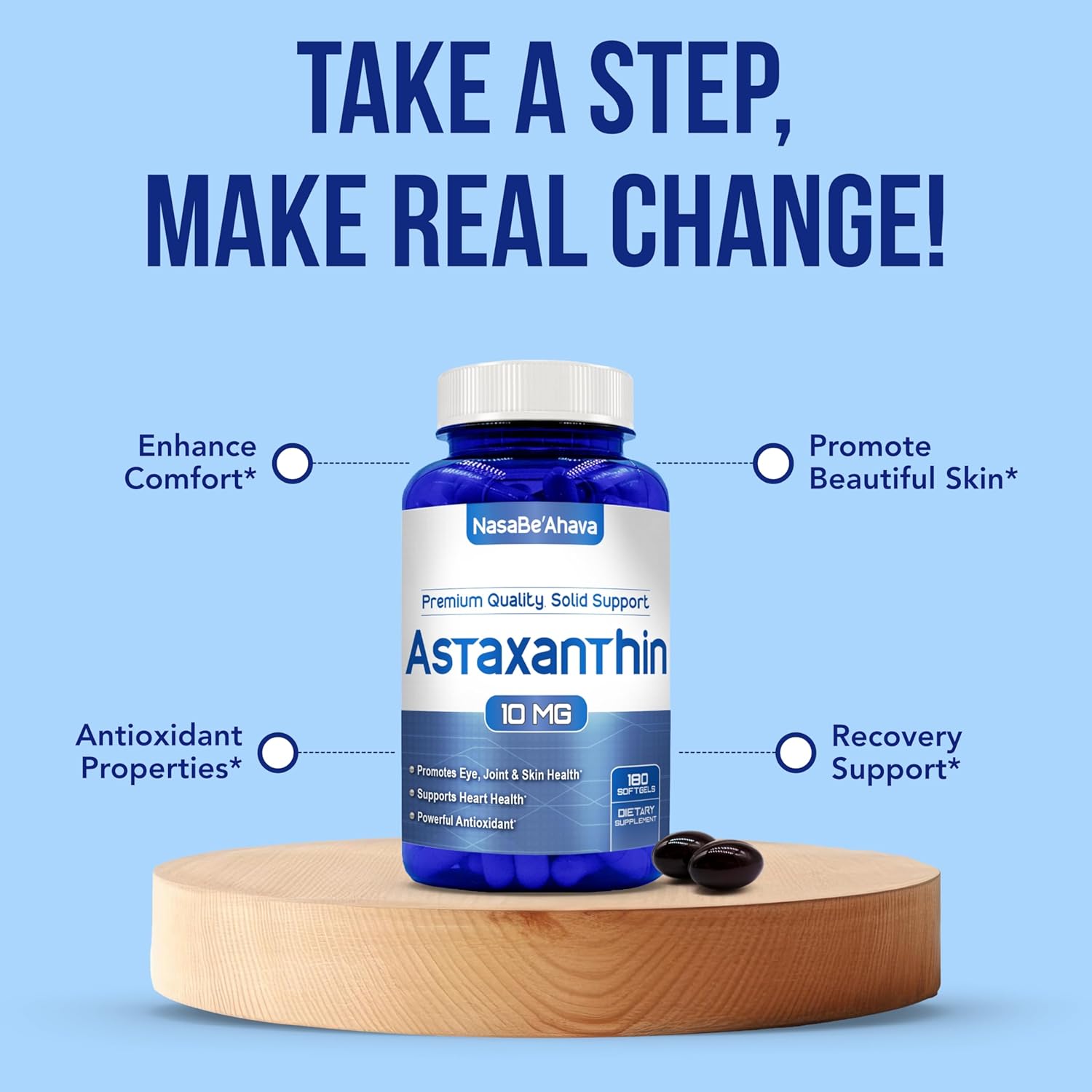 Astaxanthin Supplement for Men and Women | Antioxidant & Carotenoid Rich Astaxanthin 10mg From Haematococcus Pluvialis Microalgae for Eye & Skin Health Support (180 Day Supply) Packaging May Vary