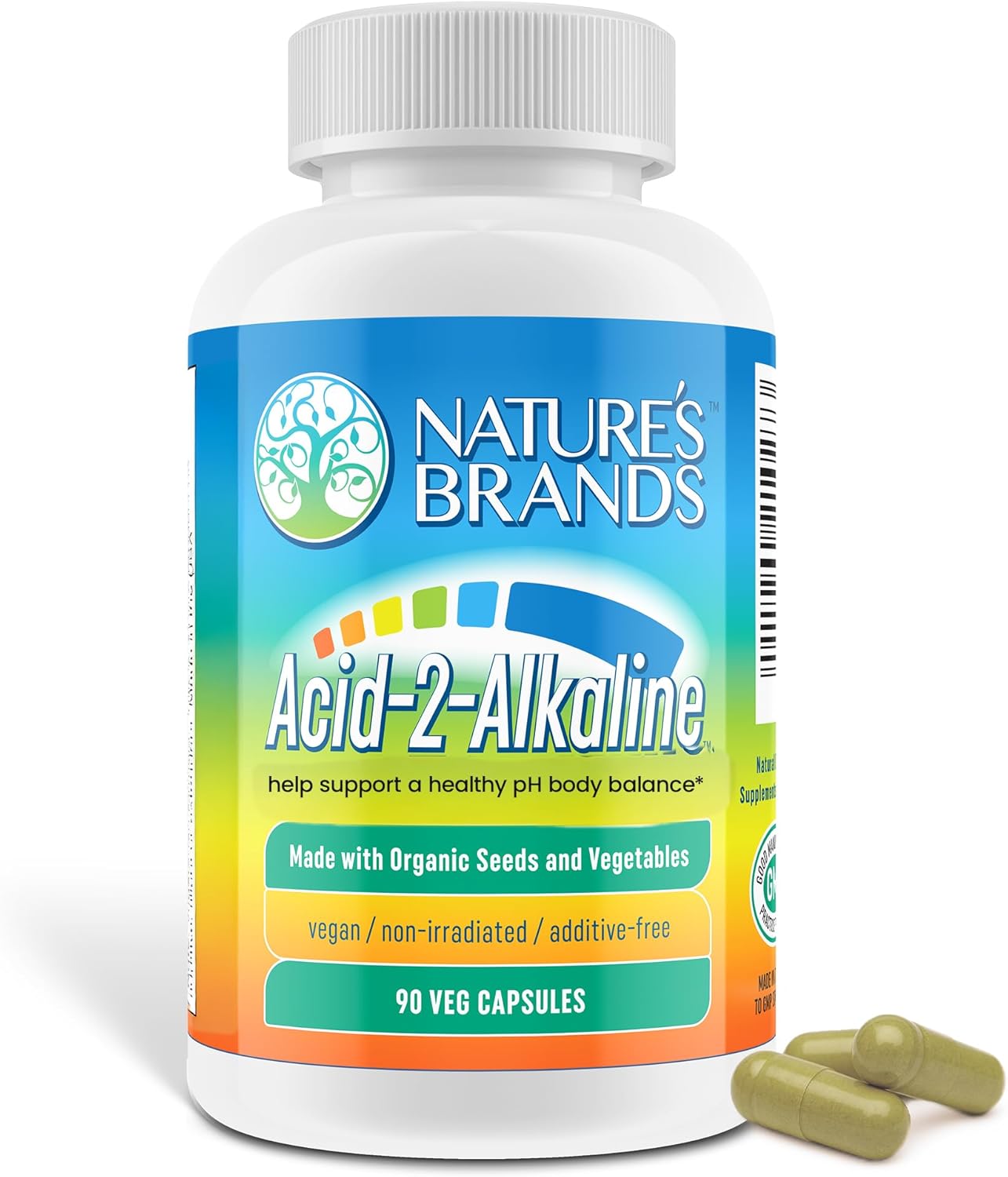 Nature’s Brands Acid-2-Alkaline Supplements for Energy, Digestion & Immunity - pH Balance & Detox Support with Turmeric, Bilberry, Barley Grass & Burdock - 90 Vegetarian Capsules