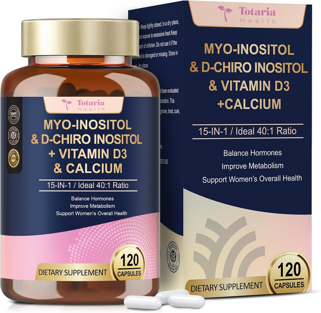 Myo-Inositol & D-Chiro Inositol Supplement for Women, Ideal 40:1 Ratio, w/Berberine, Multivitamin, DIM, Calcium, 2050 mg inositol for Hormone Balance, Ovarian Function*, Overall Health, 120 Ct.