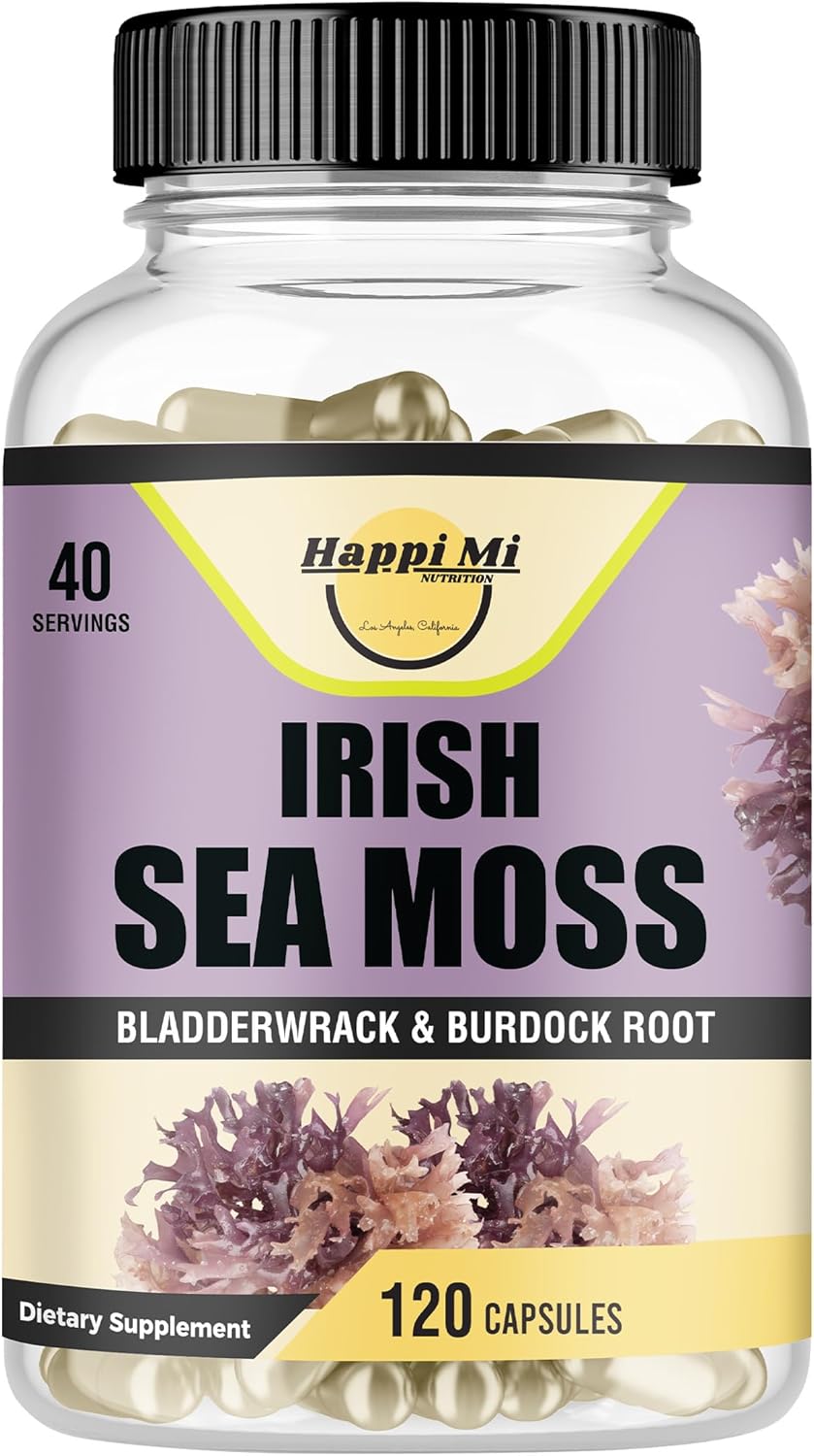 Irish Seamoss Capsules 2625mg per Serving - Made with Organic Seamoss, Bladderwrack & Burdock Root for Digestive & Immune Support