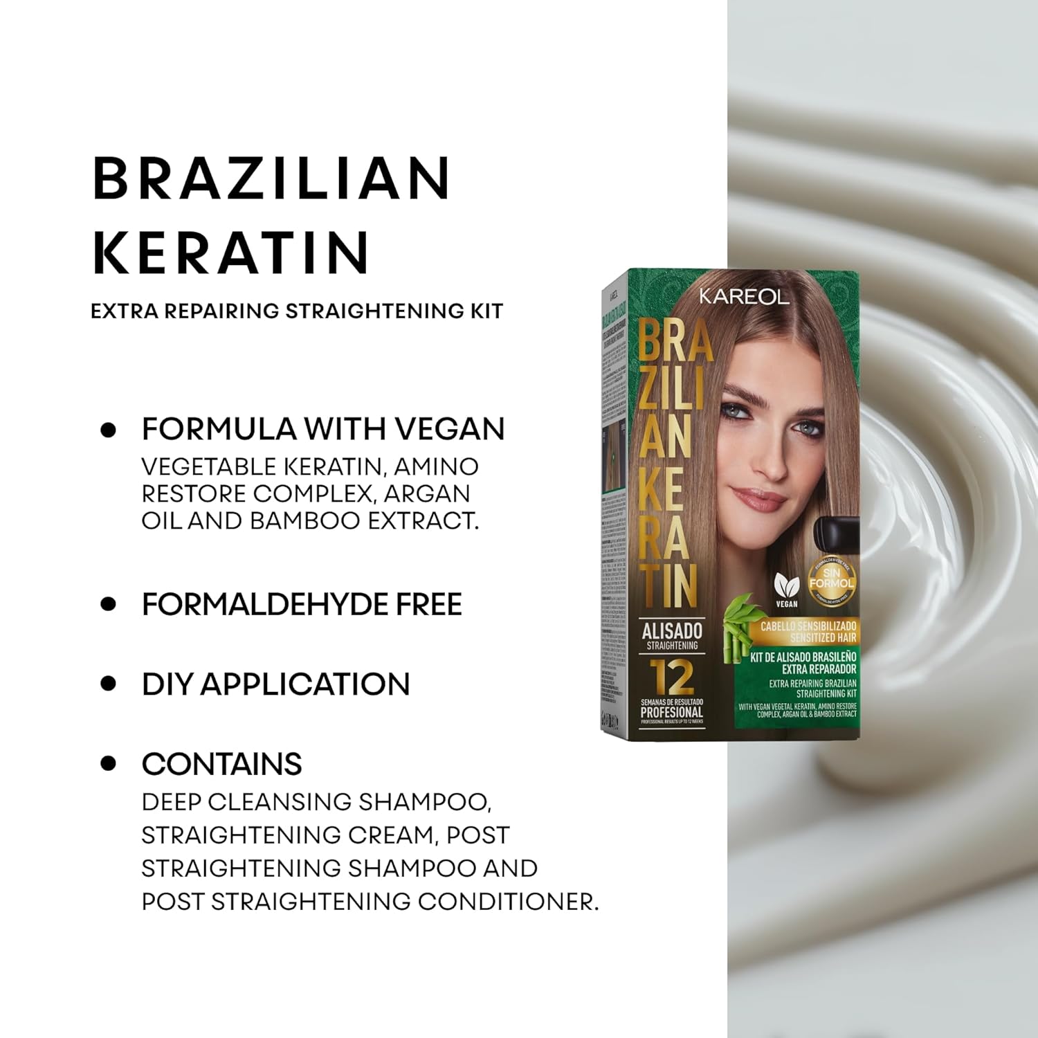 Keratin Hair Treatment Kit - Brazilian Keratin Straightening Kit - Formaldehyde Free - Repairs & Strengthens Hair - Keratina Para Alisar El Pelo, Alisado Brasileño Keratina