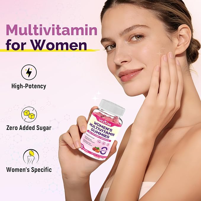 All-in-One Women's Multivitamin Gummies with Complete Vitamin & Mineral Complex, Herbal Blends for Energy, Overall Health, High Potency Hair Skin and Nails Vitamins, Strawberry Flavor, 60 Count