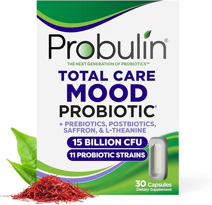 Probulin Mood Probiotics for Women with Saffron, L Theanine, Probiotic, Prebiotic, Postbiotic - Mood Support Supplement & Gut Support - Vegan, Non GMO, 30 Capsules