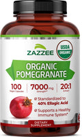 Zazzee USDA Organic Pomegranate 20:1 Extract, 7000 mg Strength, 40% Ellagic Acid, 100 Vegan Capsules, 3+ Month Supply, Standardized 20X Extract, Immune Support, All-Natural, Non-GMO, Made in The USA