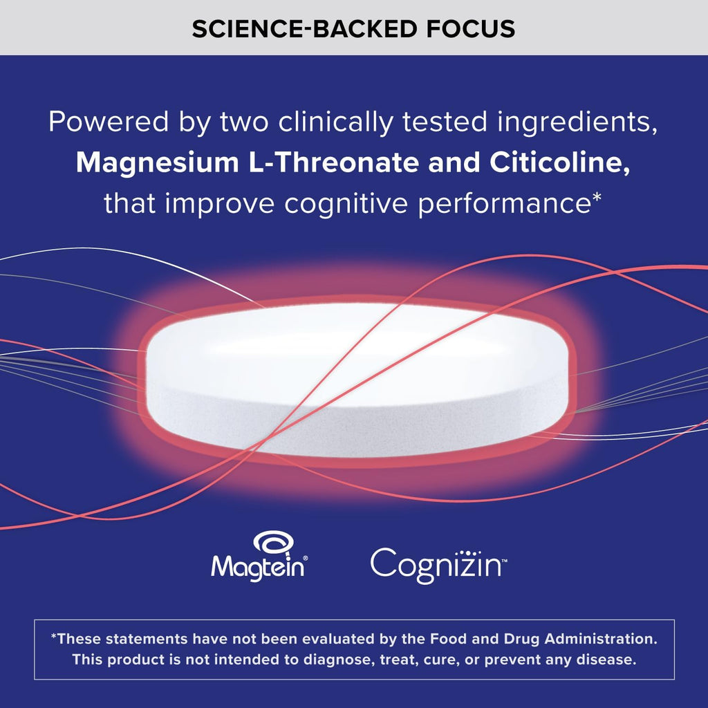 Qunol Brain Health Focus Plus, Magnesium L-Threonate & Citicoline, Clinically Tested Ingredients to Improve Focus, Attention and Productivity, 60 Count (Pack of 1)