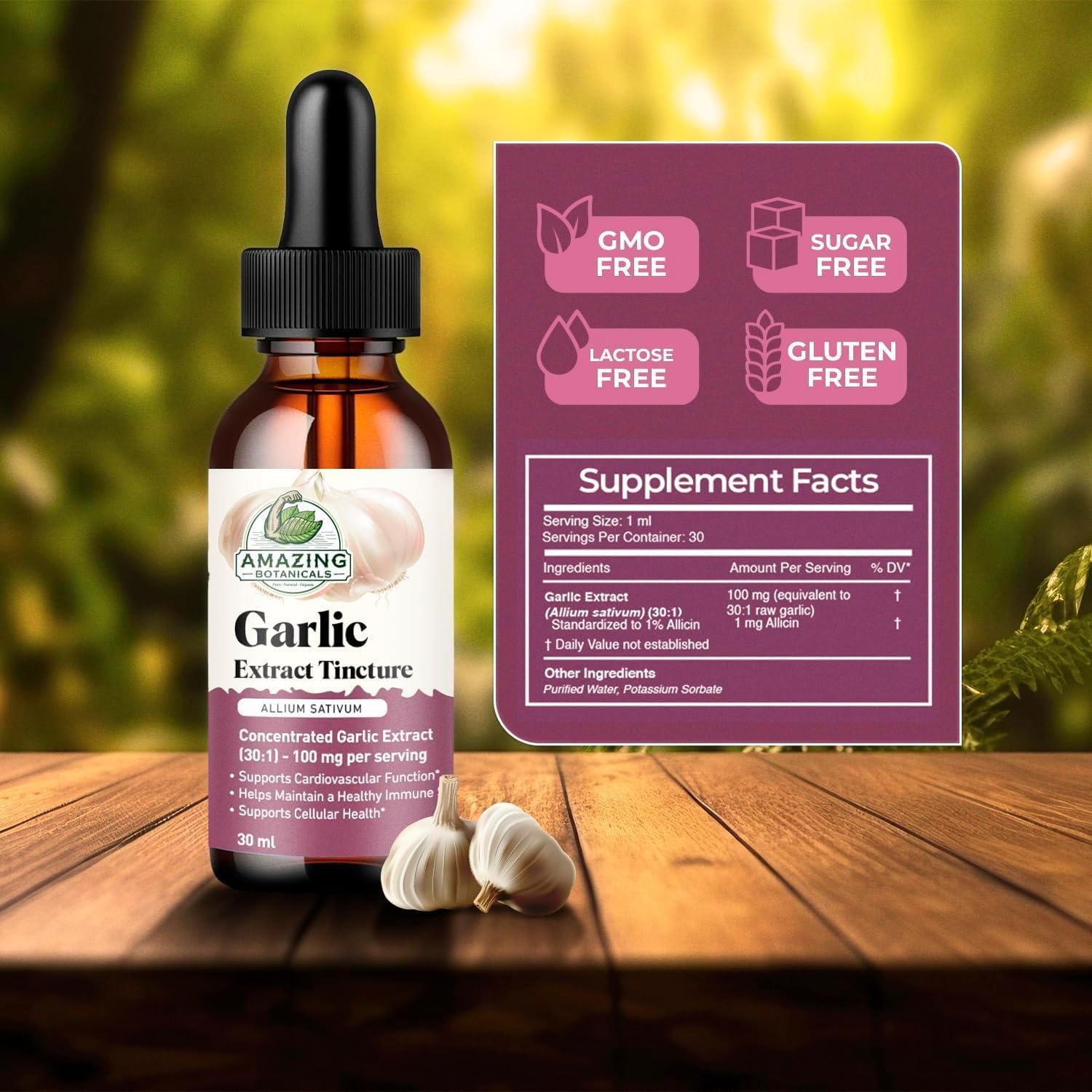 Amazing Botanicals Garlic Tincture – Allium Sativum Herbal Extract – High Potency Liquid Supplement – (2 Fl Oz (Pack of 1))