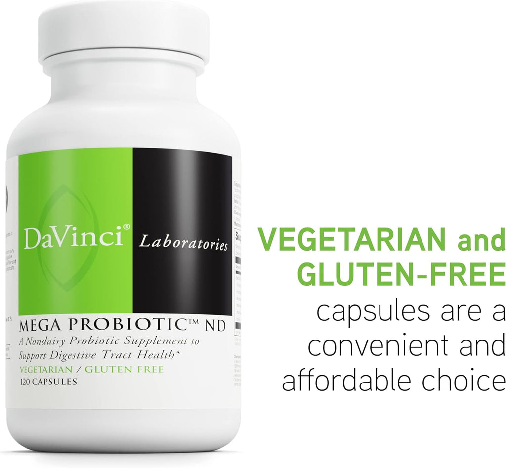 DAVINCI Labs Mega Probiotic ND - Non-Dairy Probiotic Supplement Supports Gut, Digestive & Brain Health* - Gut Health Support Supplement with Non-Dairy Complex* - 120 Vegetarian Caps