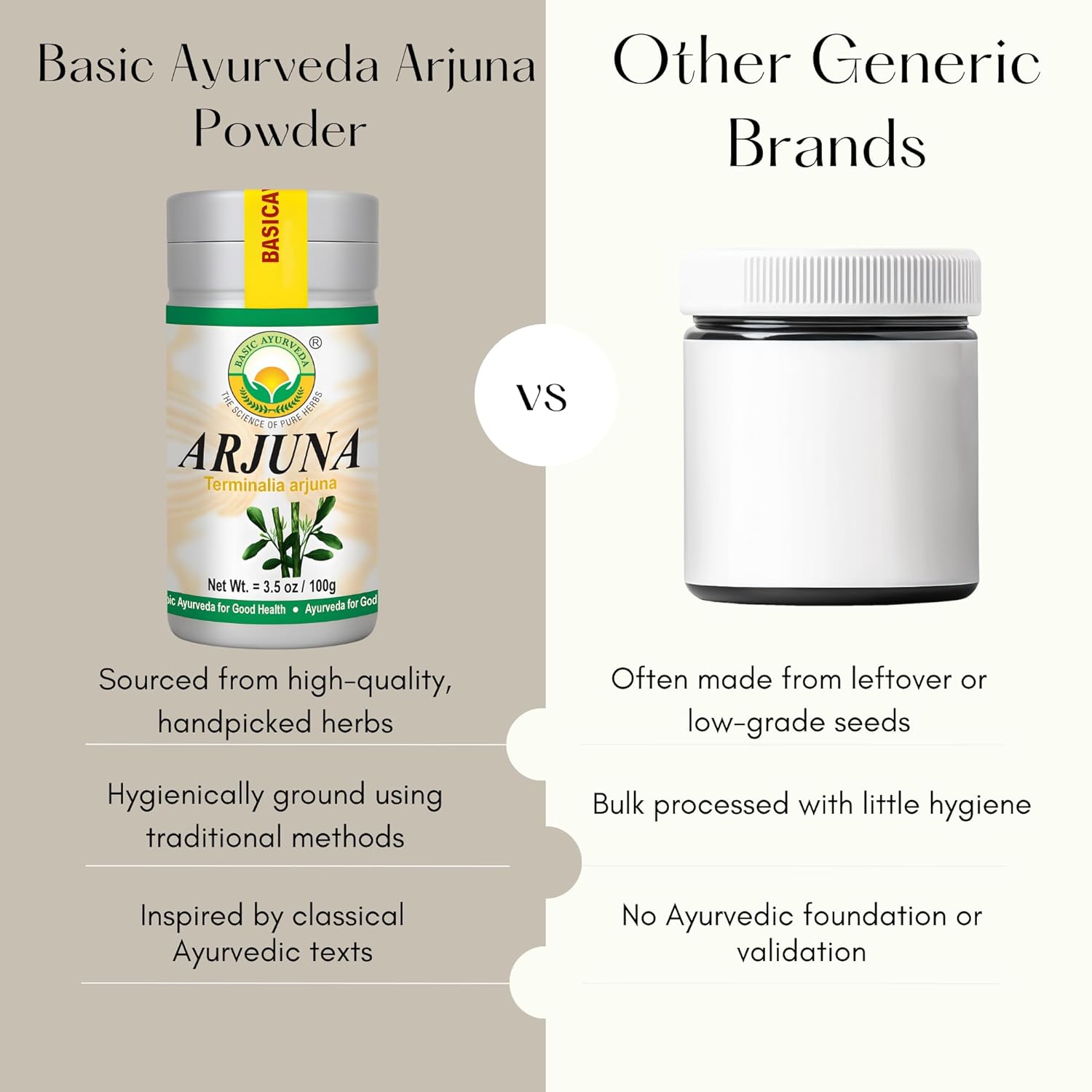 BASIC AYURVEDA Arjuna Bark Powder (Terminalia Arjuna) | Traditionally Used for Heart & Vitality Support | Pure & Natural | Non-GMO, Gluten-Free | 3.53 Oz (100g)