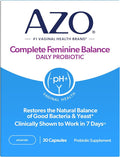 AZO Complete Feminine Balance Daily Vaginal Probiotics for Women, Clinically Proven to Help Protect Vaginal Health, Helps balance pH and yeast, 30 Count