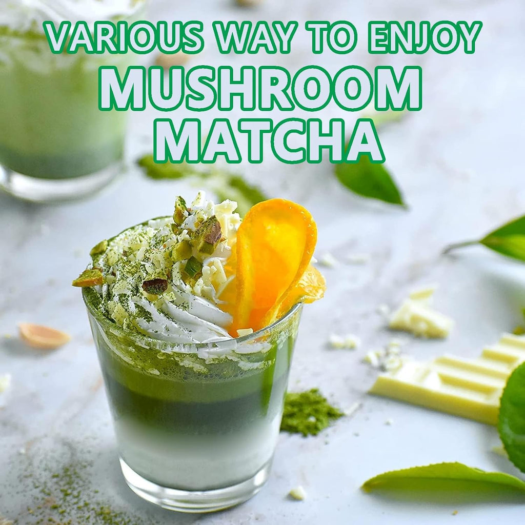 Mushroom Matcha, Ceremonial Matcha Tea Powder with 7 Superfood Mushrooms, Gluten Free, Taste Great Hot or Cold Matcha Latter - 150g 30 Serving